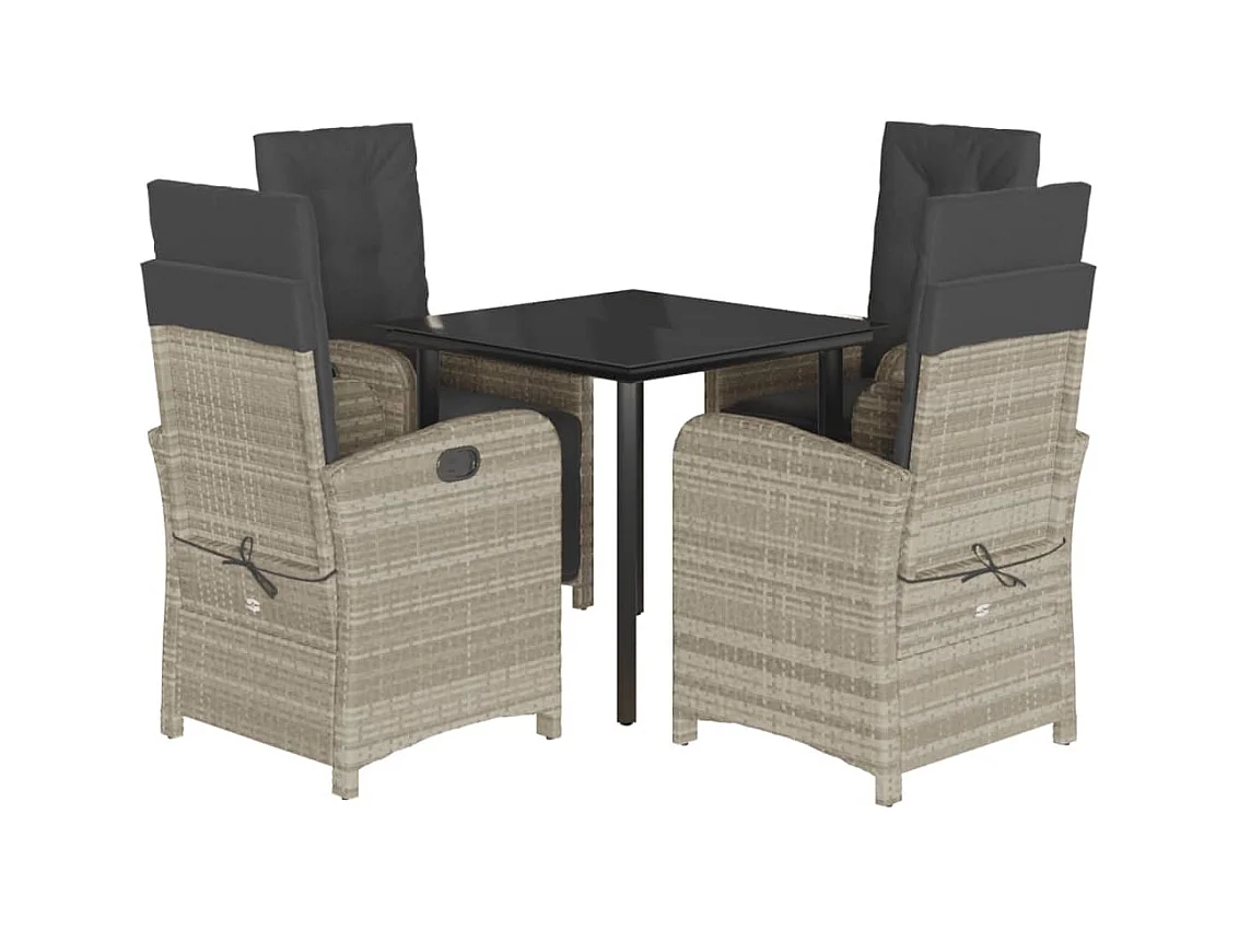 Akira  Ensemble à manger de jardin et coussins 5 pcs gris clair rotin