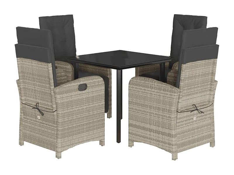 Akira  5-delige Tuinset met kussens poly rattan lichtgrijs