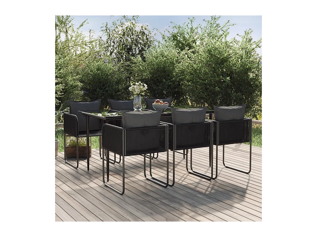 Azzedine  Ensemble à manger de jardin 7 pcs Noir