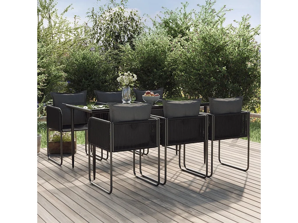 Azzedine  Ensemble à manger de jardin 7 pcs Noir