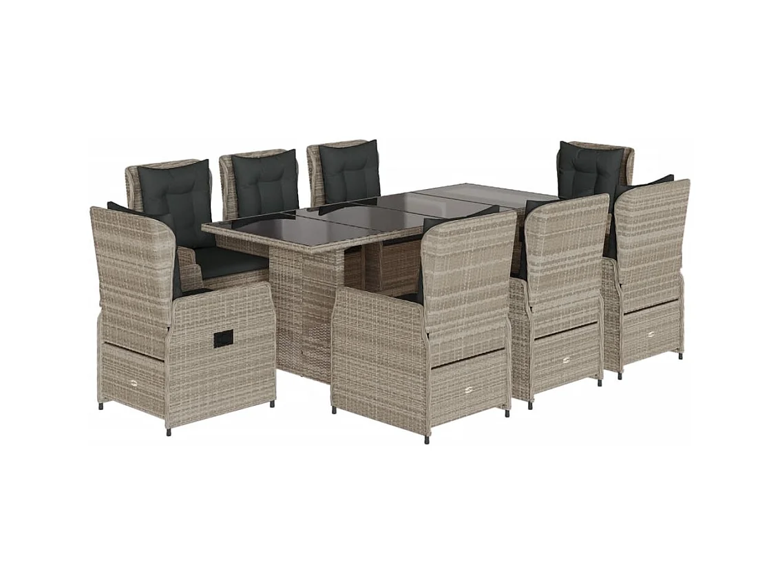 Zion  Ensemble à manger de jardin et coussins 9 pcs gris clair rotin