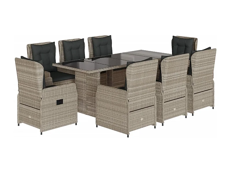 Zion  Ensemble à manger de jardin et coussins 9 pcs gris clair rotin