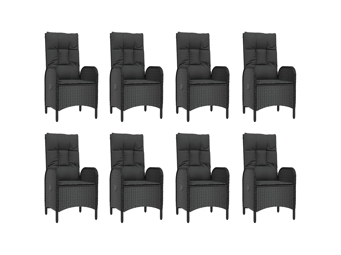 Lochem  Ensemble à manger jardin 9pcs et coussins noir résine tressée