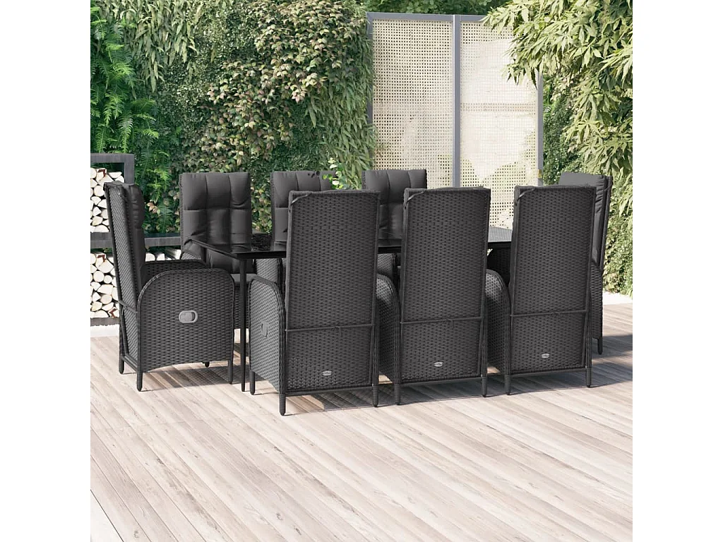 Lochem  Set de comedor de jardín 9 pzas y cojines ratán sintético negro