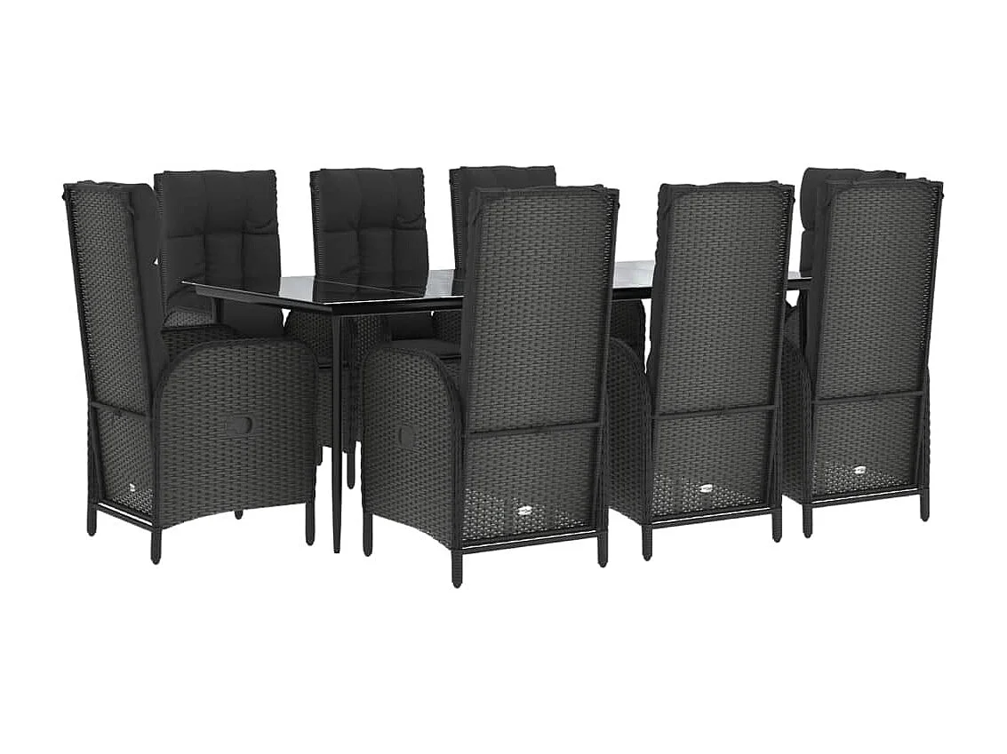 Lochem  Set de comedor de jardín 9 pzas y cojines ratán sintético negro