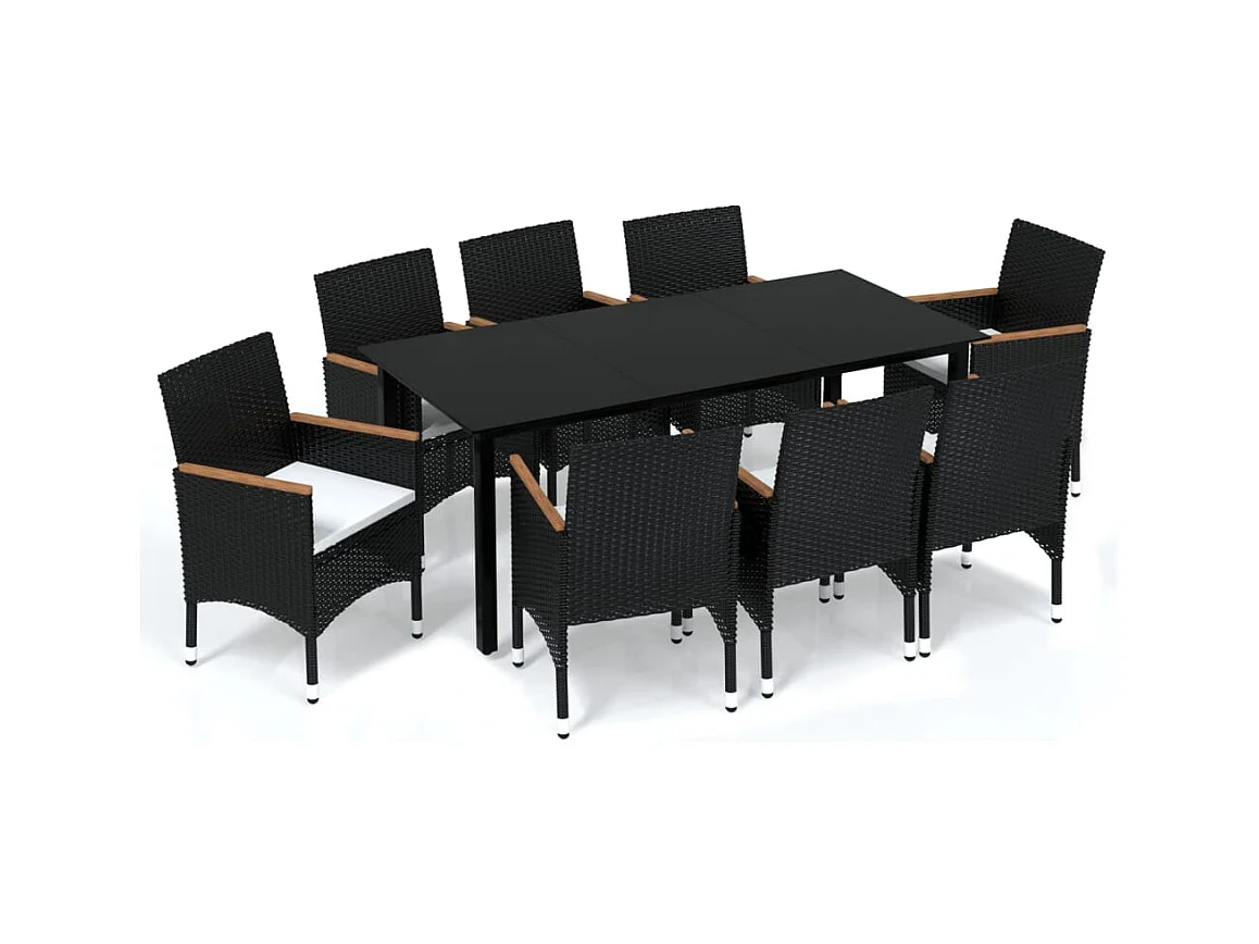 Wausau  Set de muebles de jardín 9 pzas y cojines ratán sintético negro