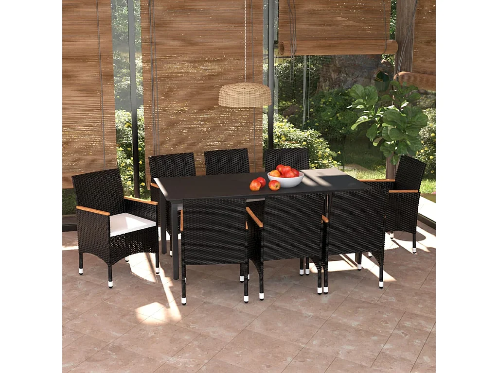 Wausau  Ensemble à manger de jardin coussins 9pcs Résine tressée Noir