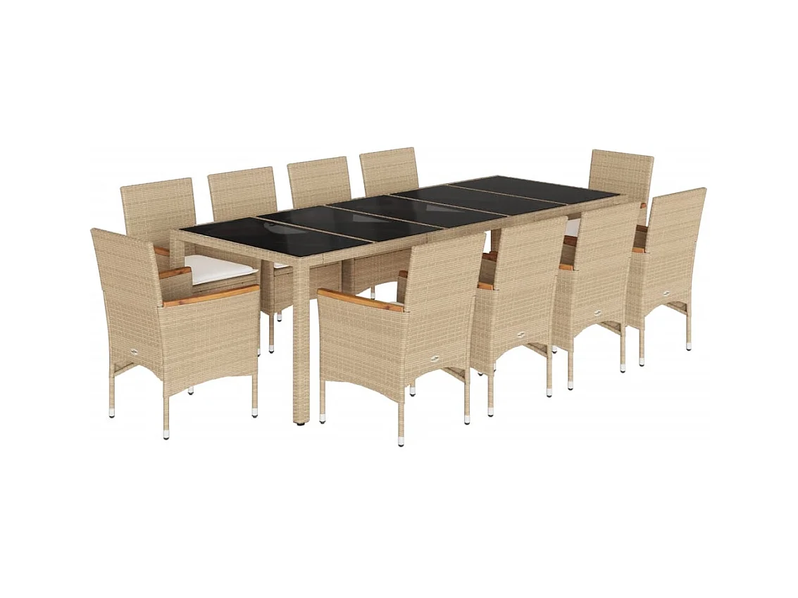 Gaston  11-delige Tuinset met kussens poly rattan en glas beige