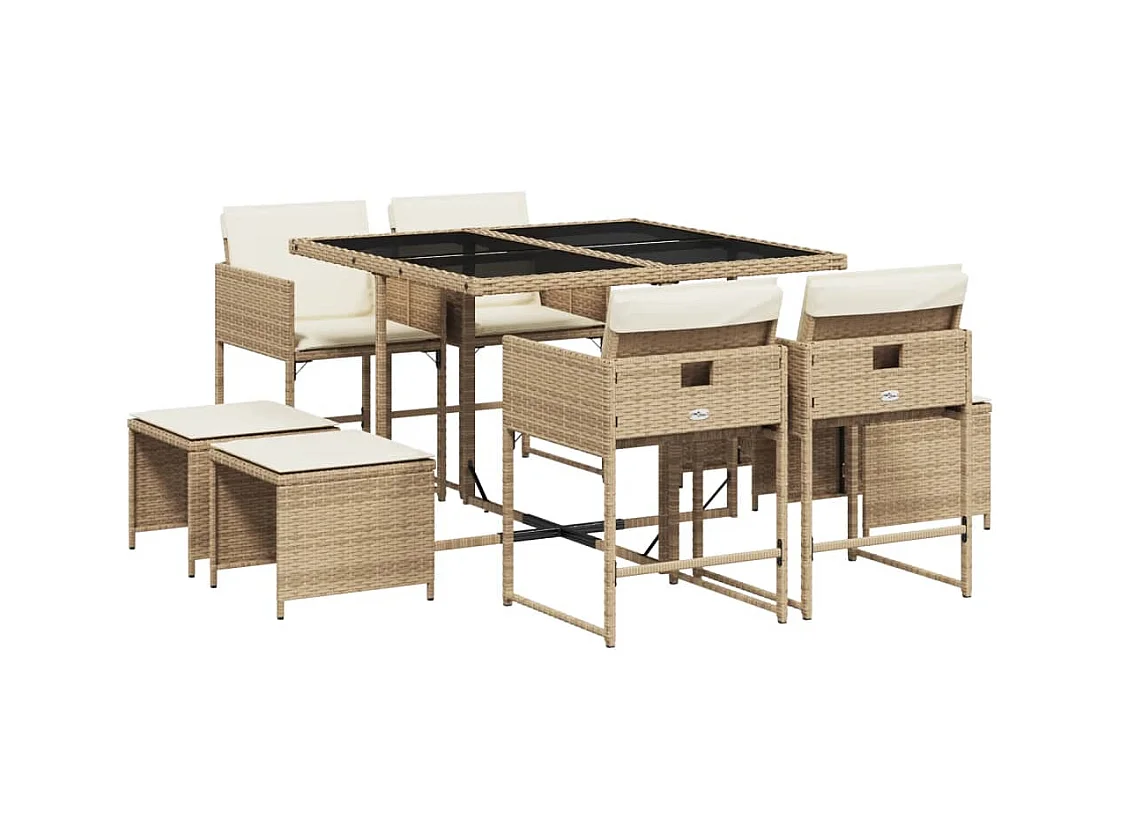 Kirkland  Ensemble à manger de jardin et coussins 9 pcs beige Poly rotin