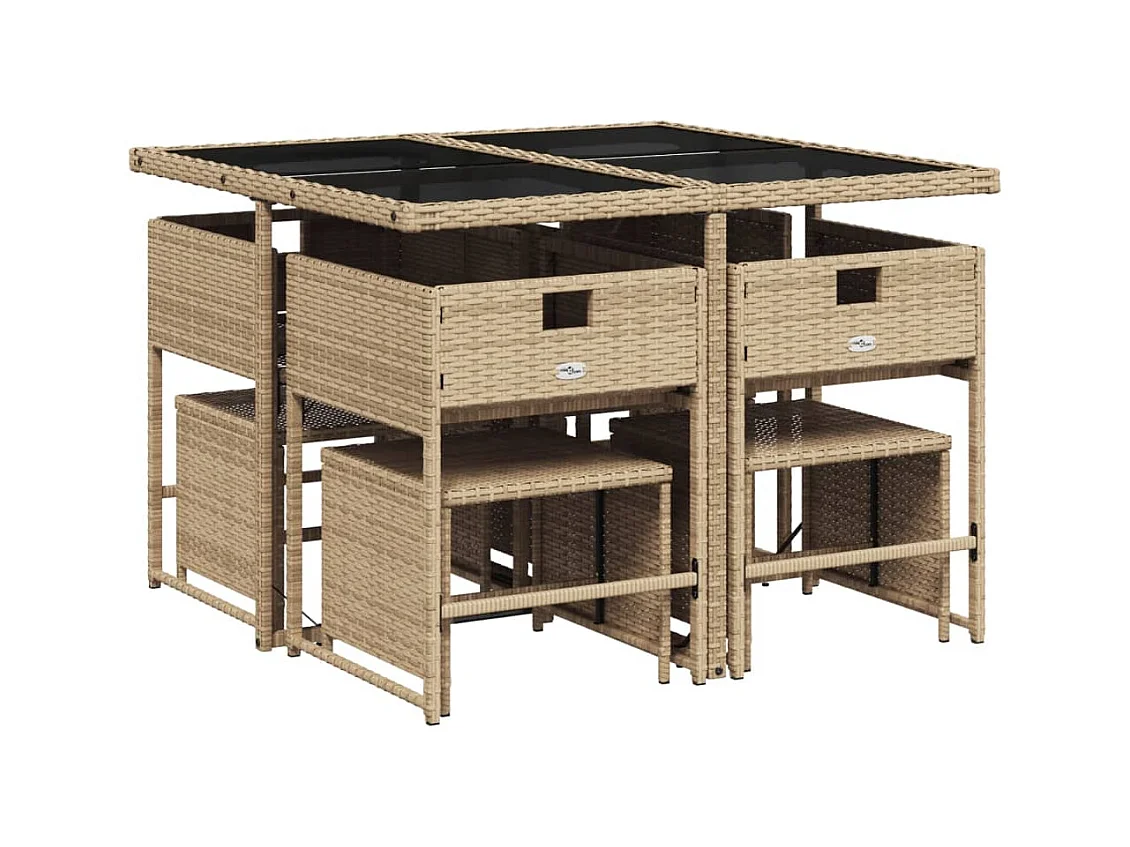 Kirkland  Ensemble à manger de jardin et coussins 9 pcs beige Poly rotin