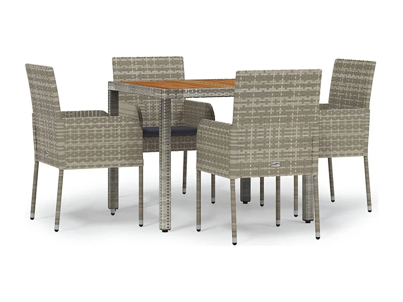 Tyron  Ensemble à manger de jardin 5 pcs coussins gris résine tressée