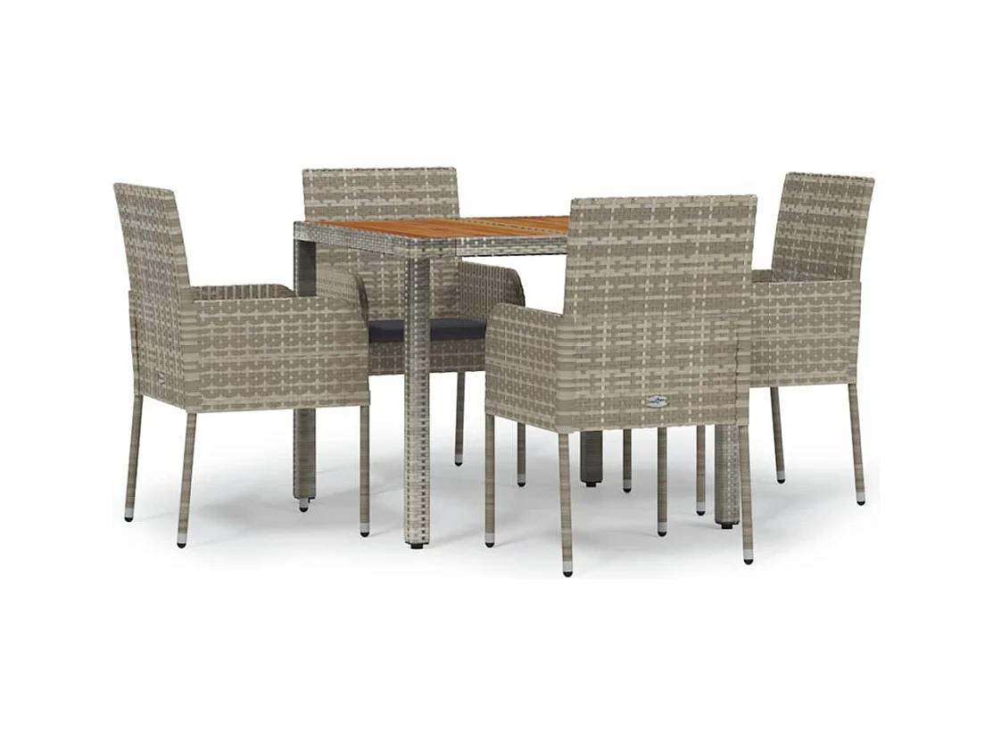 Tyron  Ensemble à manger de jardin 5 pcs coussins gris résine tressée