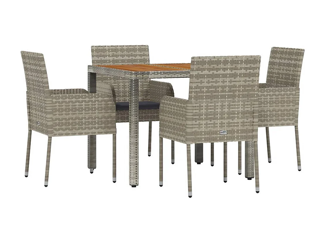 Tyron  Ensemble à manger de jardin 5 pcs coussins gris résine tressée