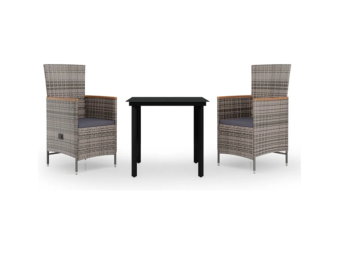 Serafino  Ensemble à manger de jardin avec coussins 3 pcs Gris