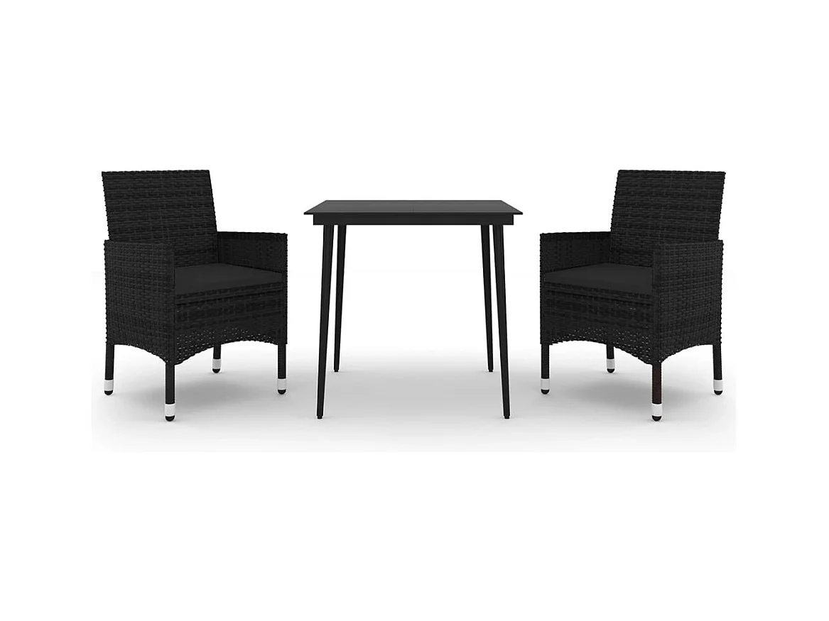 Carlinville  Ensemble à manger de jardin coussins 3 pcs Résine tressée Verre