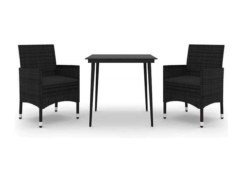 Carlinville  Ensemble à manger de jardin coussins 3 pcs Résine tressée Verre