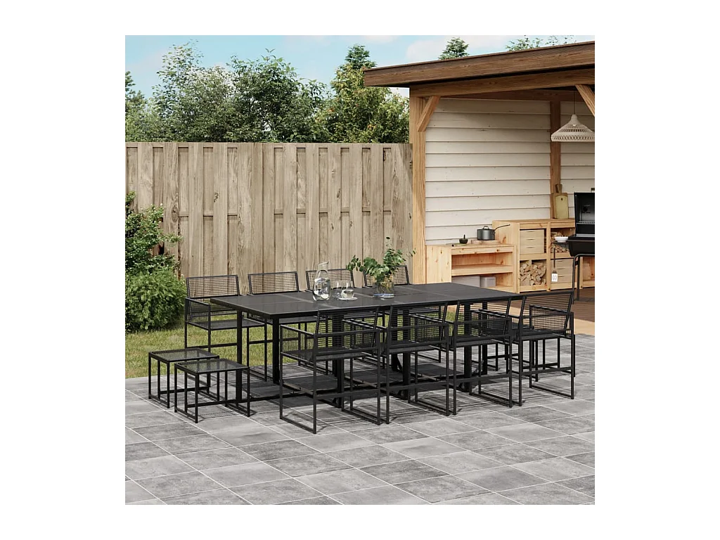 Daxen  Set de comedor de jardín 13 pzas ratán sintético negro