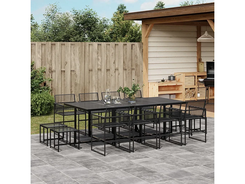 Daxen  Ensemble à manger de jardin 13 pcs noir résine tressée