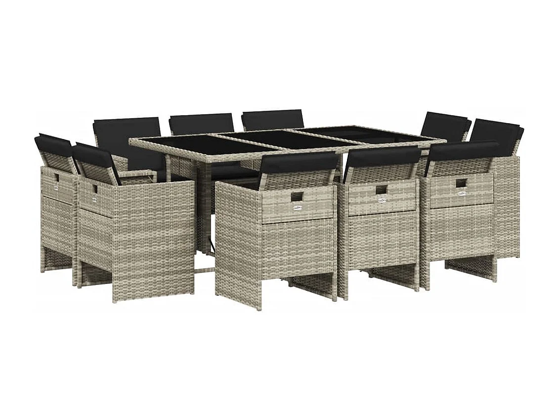 Jeroen  11-delige Tuinset met kussens poly rattan lichtgrijs