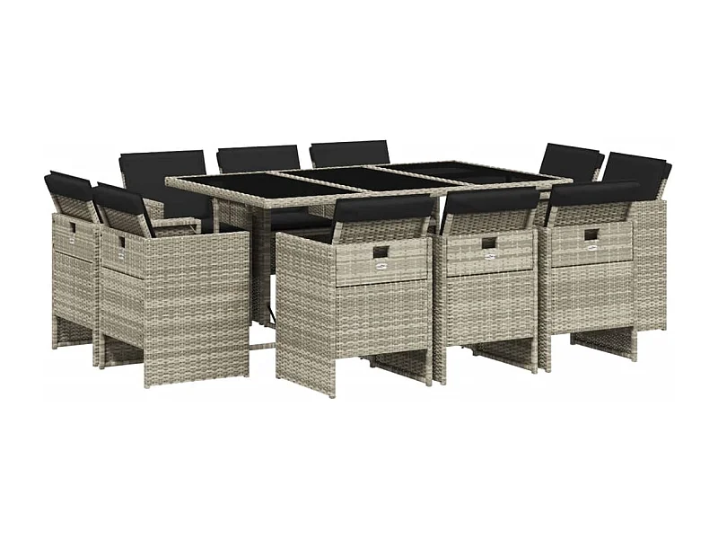 Jeroen  11-delige Tuinset met kussens poly rattan lichtgrijs