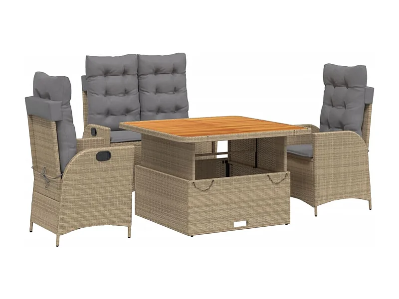 Arde  Set de comedor jardín con cojines 4 pzas ratán sintético beige