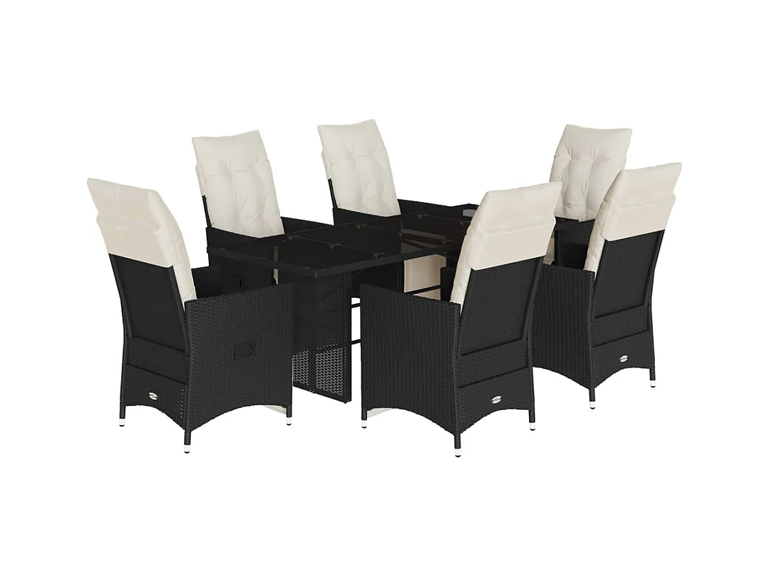 Garden Furniture -  Ensemble à manger de jardin coussins 7 pcs noir résine tressée