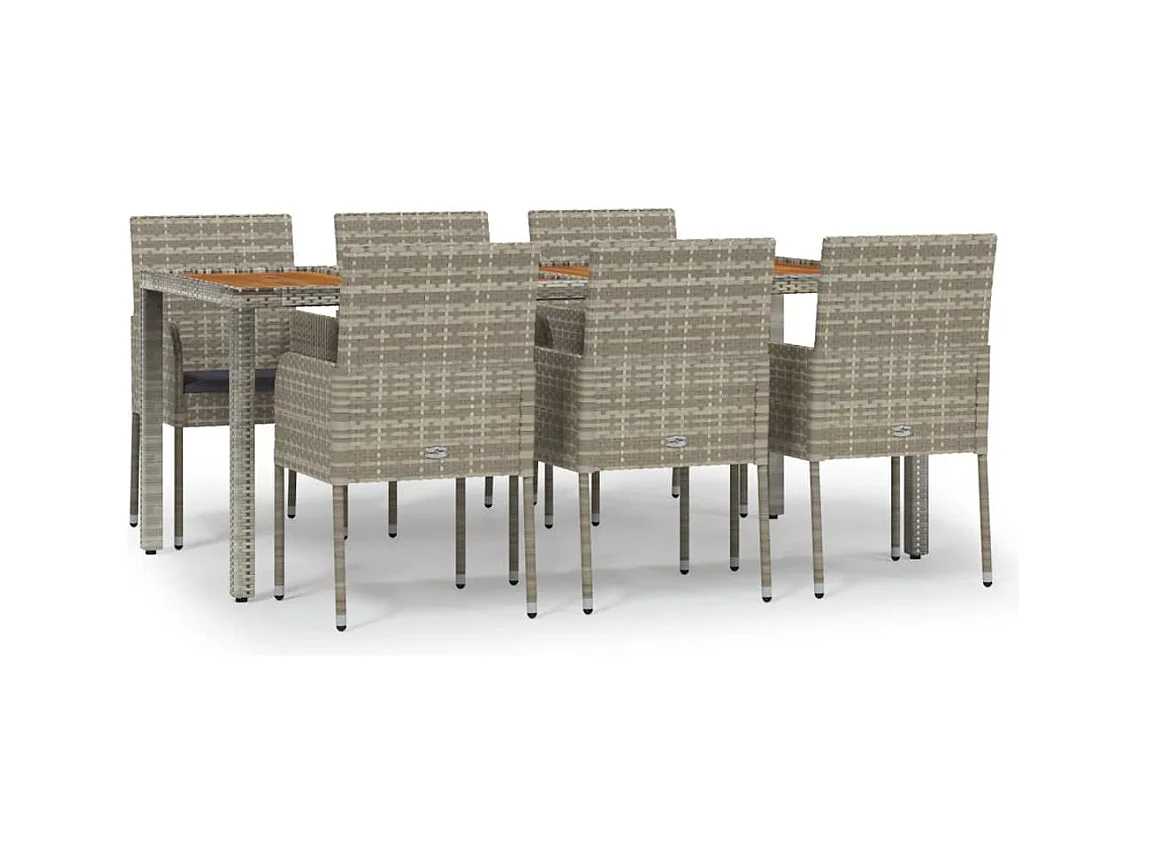 Tyron  Ensemble à manger jardin et coussins 7 pcs gris rotin