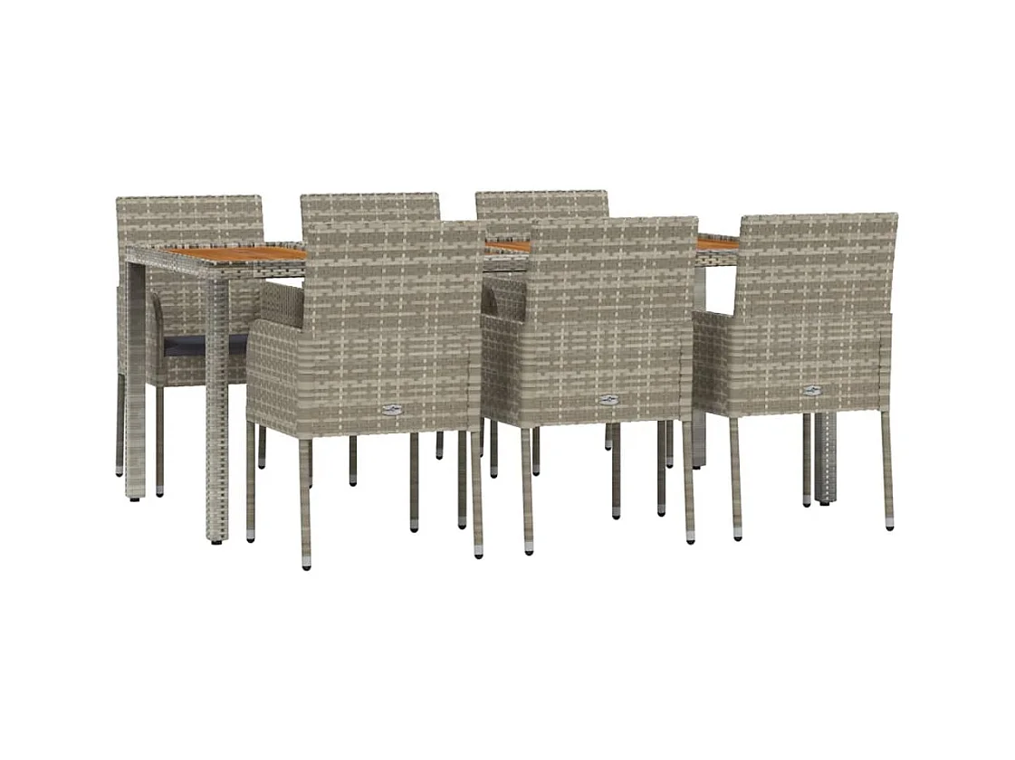 Tyron  Ensemble à manger jardin et coussins 7 pcs gris rotin