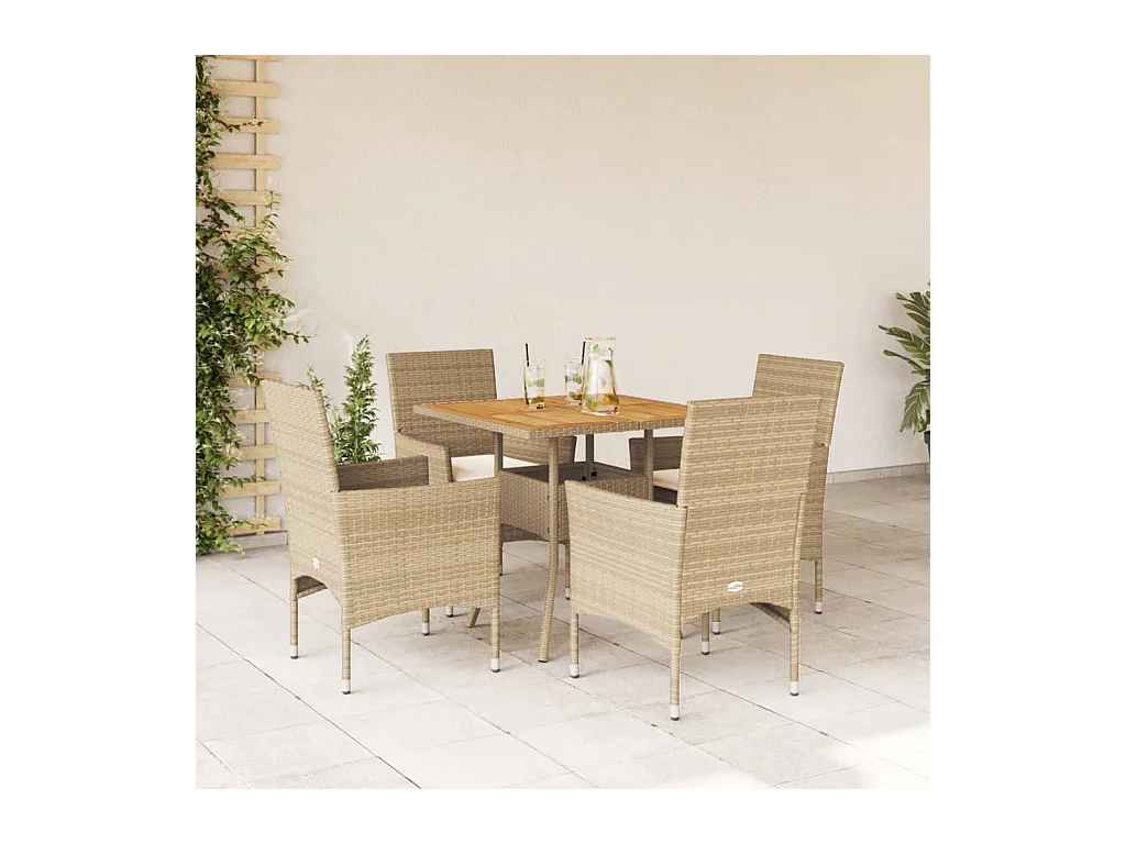 Motta Sant'Anastasia  Ensemble à manger de jardin et coussins 5pcs beige rotin acacia
