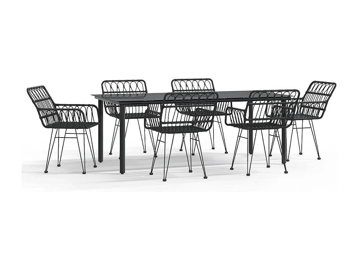 Francisca  Ensemble à manger de jardin 7 pcs Noir Résine tressée