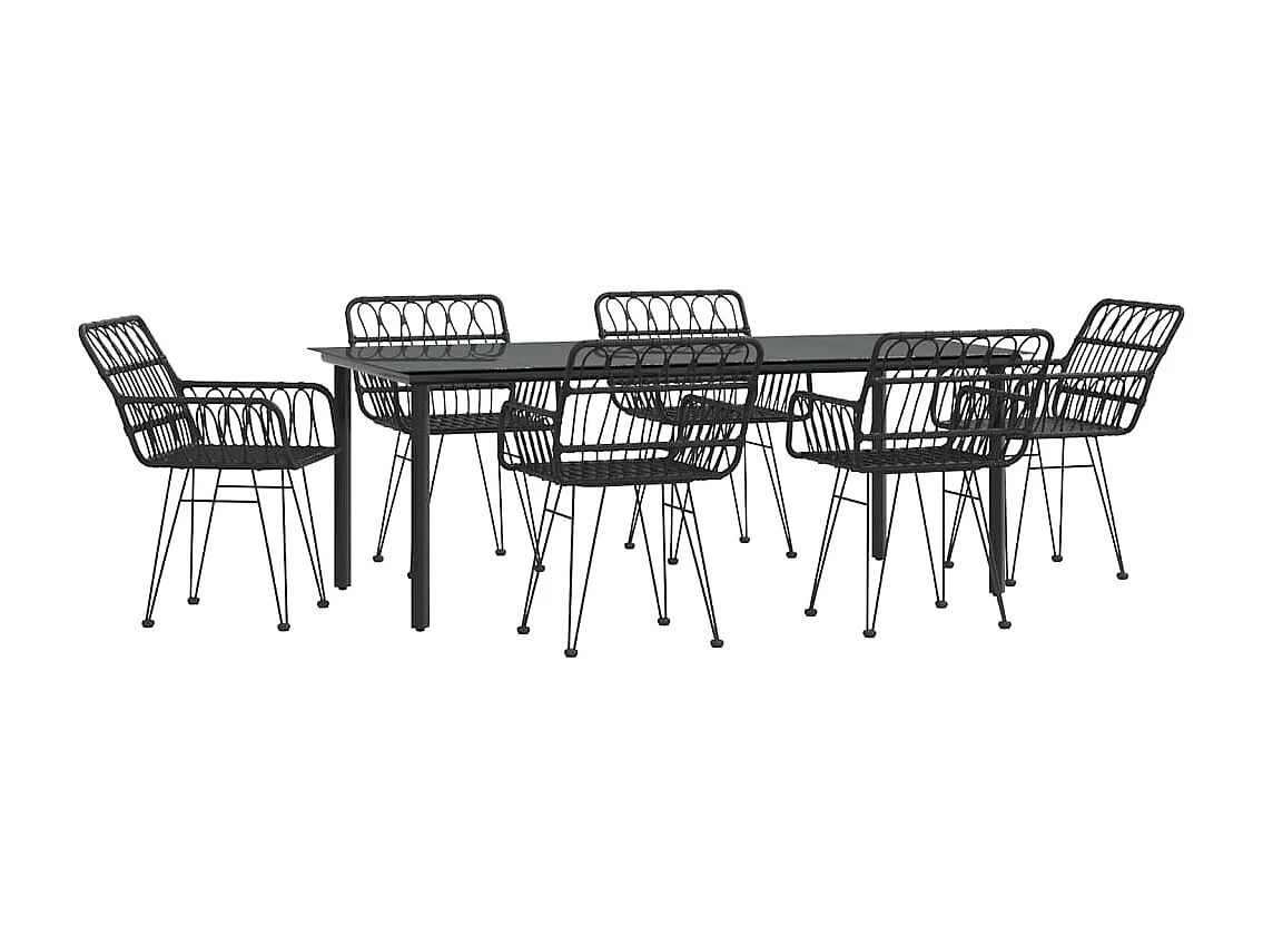 Francisca  Ensemble à manger de jardin 7 pcs Noir Résine tressée