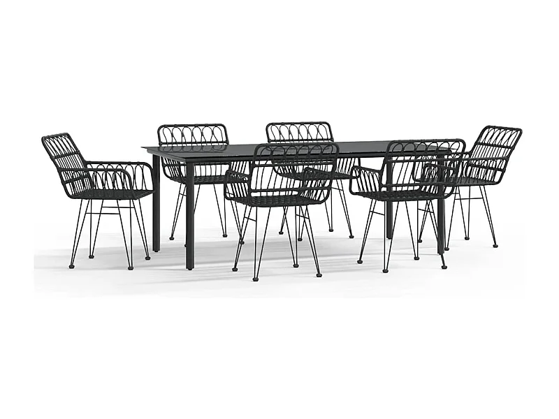 Francisca  Ensemble à manger de jardin 7 pcs Noir Résine tressée