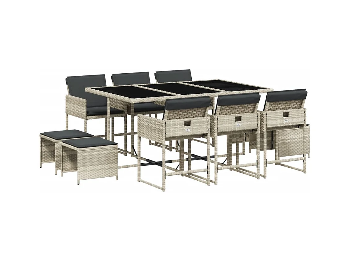 Inci  11-delige Tuinset met kussens poly rattan lichtgrijs