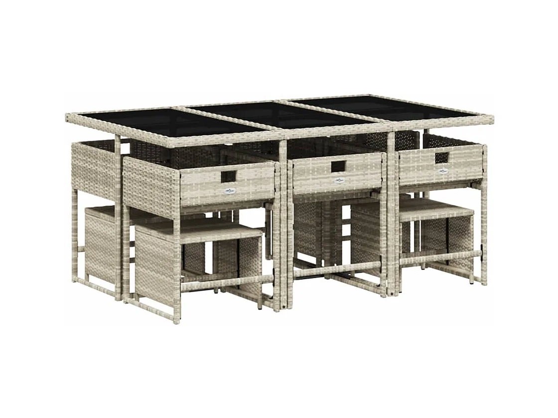Inci  11-delige Tuinset met kussens poly rattan lichtgrijs