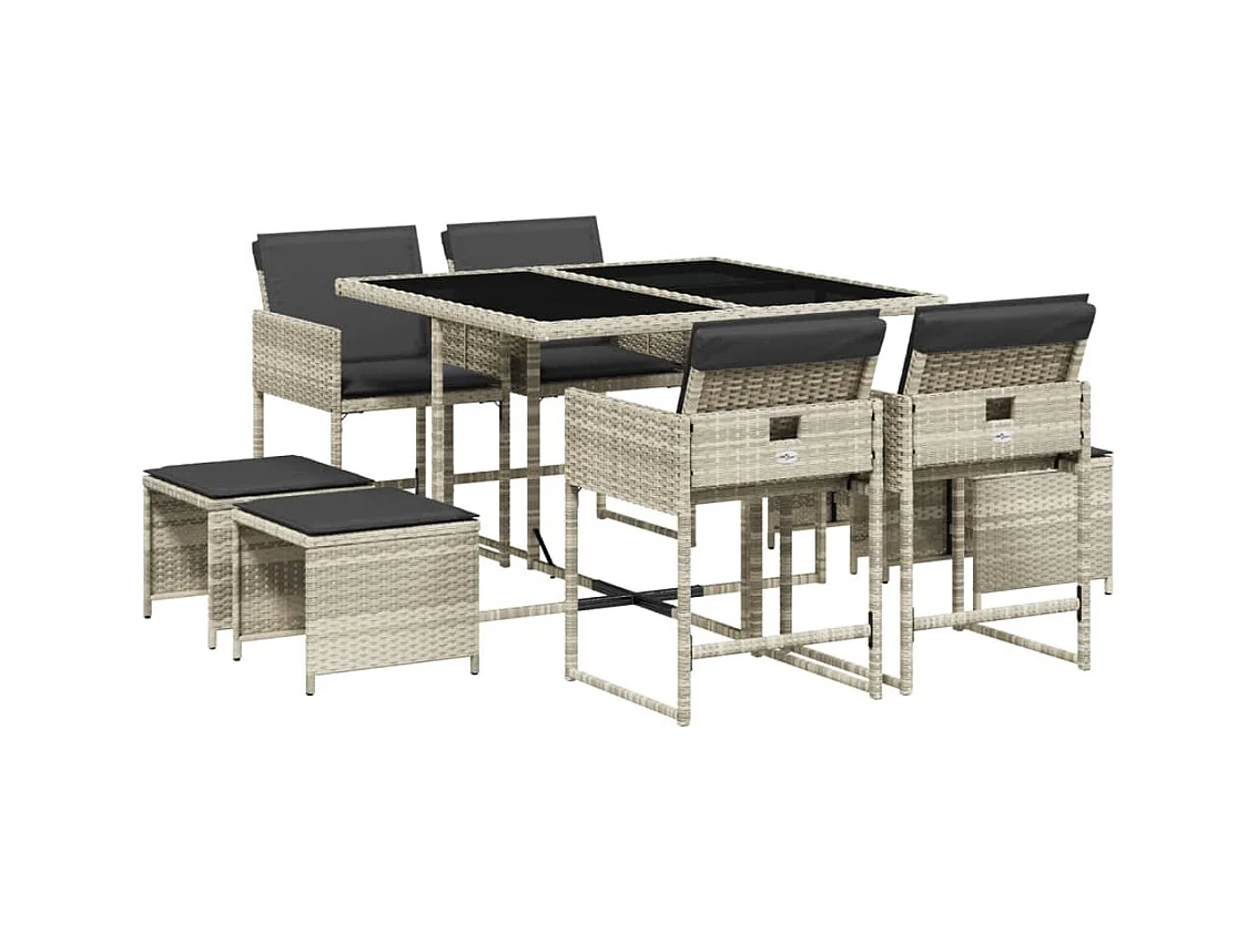 Inci  Ensemble à manger de jardin et coussins 9 pcs gris clair rotin