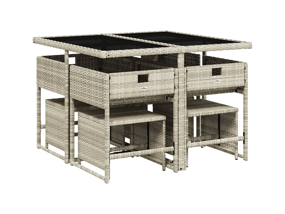 Inci  Ensemble à manger de jardin et coussins 9 pcs gris clair rotin