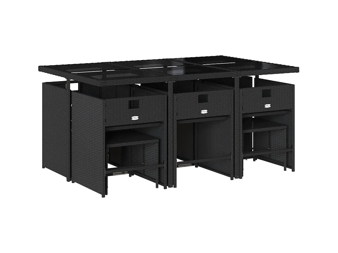 Enfield  Ensemble à manger de jardin 11 pcs coussins noir résine tressée