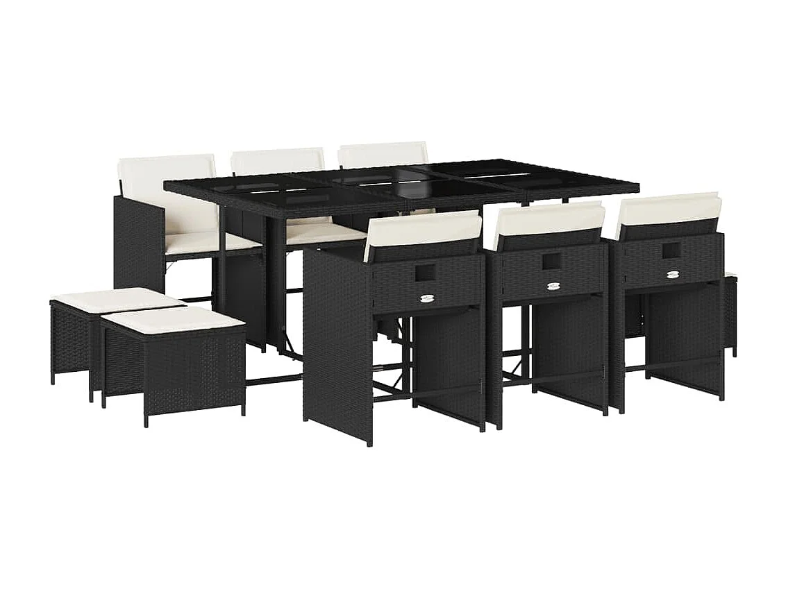 Enfield  Set de comedor jardín 11 pzas con cojines ratán sintético negro