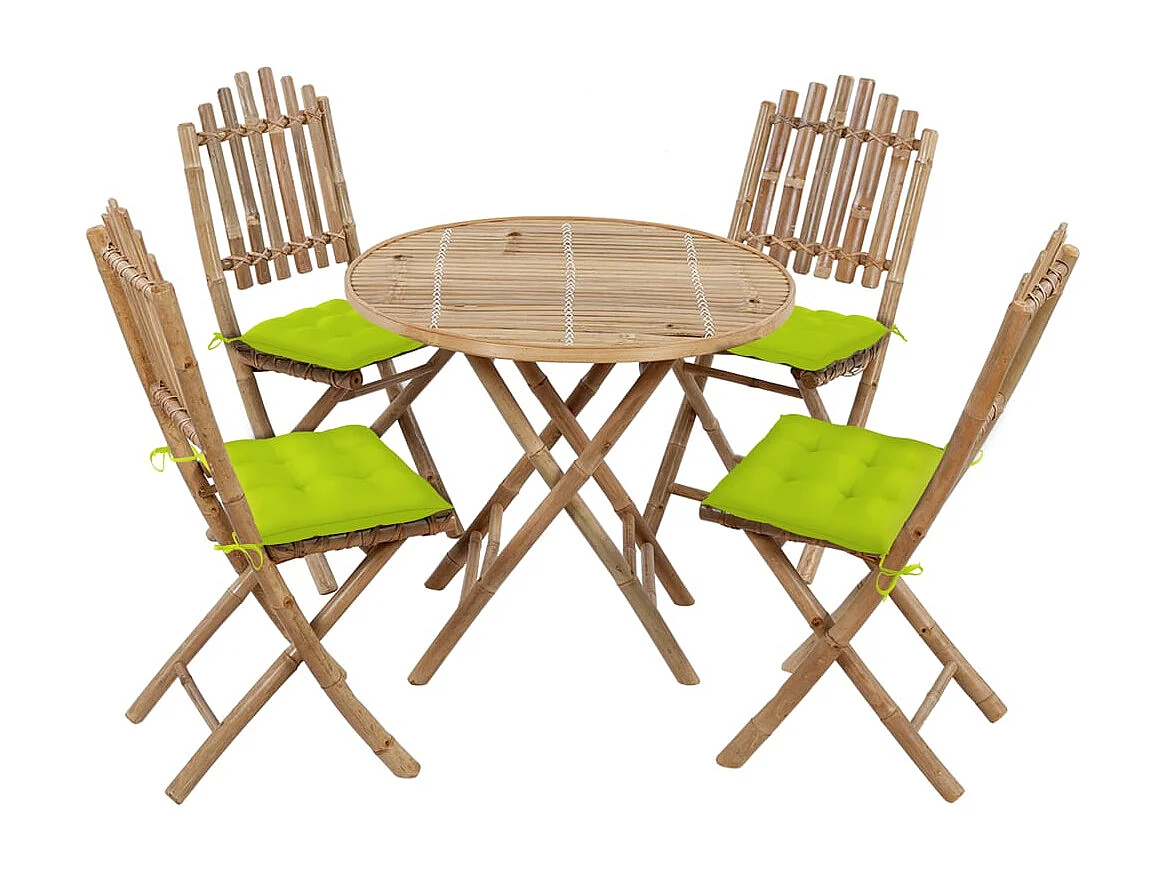 Blaire  Ensemble à manger d'extérieur pliable 5pcs avec coussins Bambou