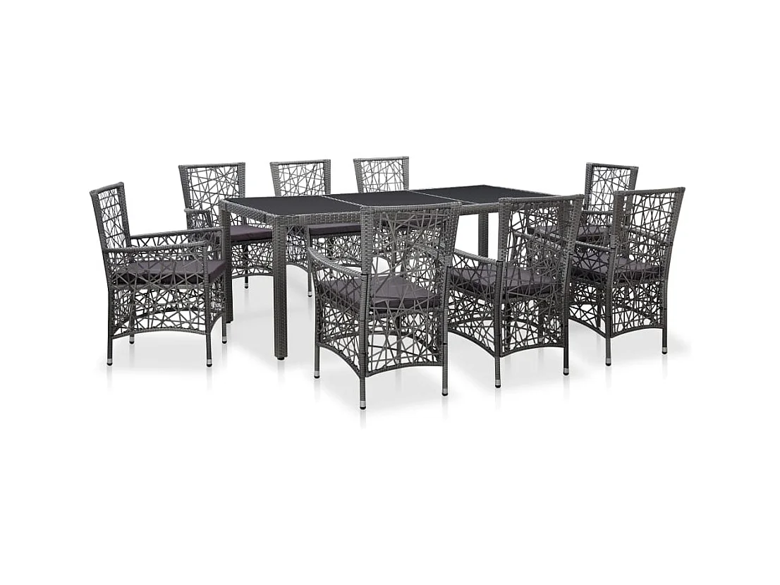 Worin  Ensemble à manger d'extérieur 9 pcs Résine tressée Gris