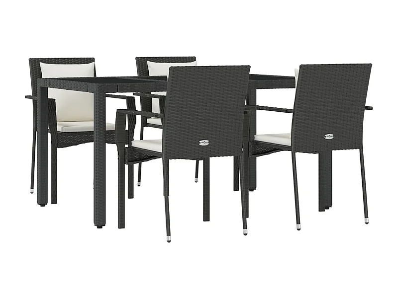 Pyhäntä  Ensemble à manger de jardin coussins 5pcs Noir Résine tressée