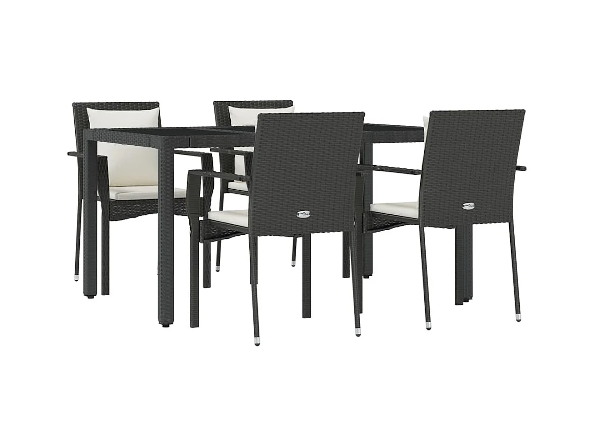 Pyhäntä  Ensemble à manger de jardin coussins 5pcs Noir Résine tressée