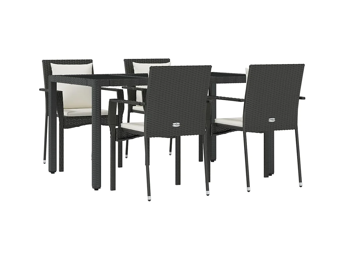 Pyhäntä  Ensemble à manger de jardin coussins 5pcs Noir Résine tressée