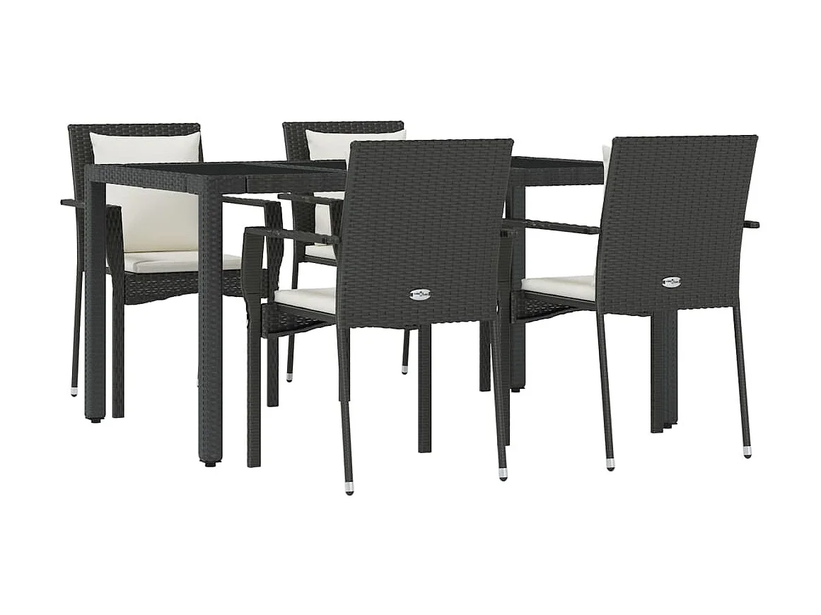 Pyhäntä  Ensemble à manger de jardin coussins 5pcs Noir Résine tressée