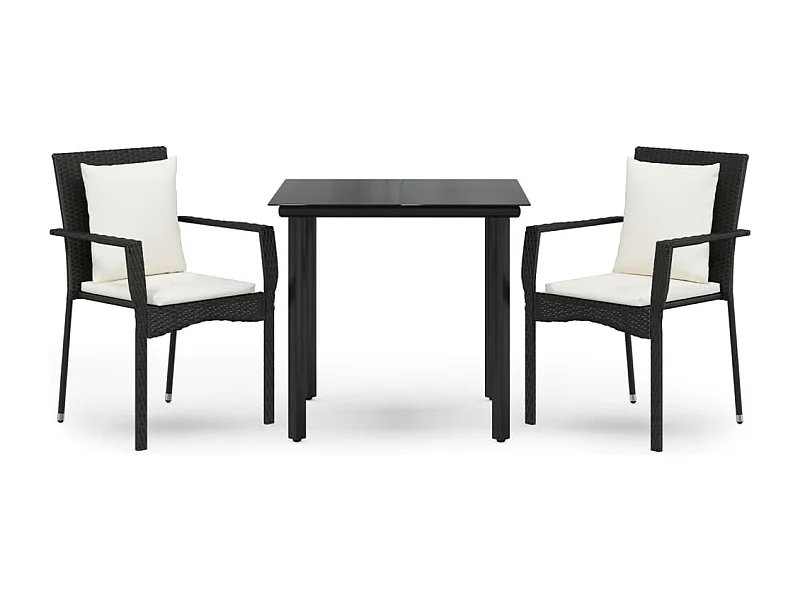 Rhett Logan  Ensemble à manger de jardin avec coussins 3 pcs Noir