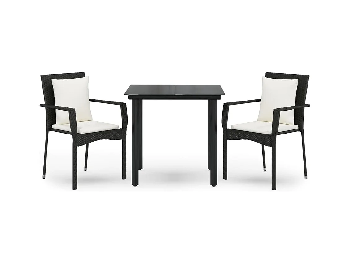 Rhett Logan  Ensemble à manger de jardin avec coussins 3 pcs Noir