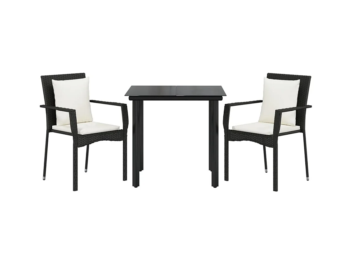 Rhett Logan  Ensemble à manger de jardin avec coussins 3 pcs Noir