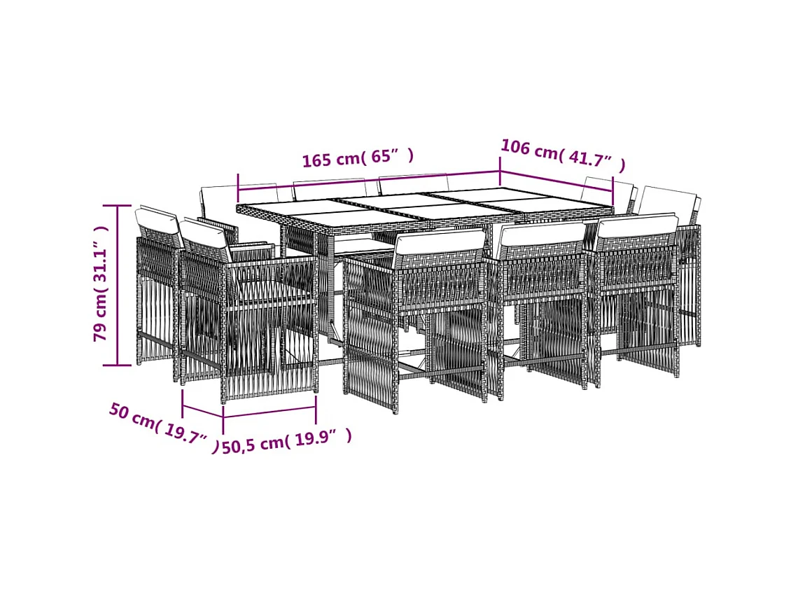 Maart  11-delige Tuinset met kussens poly rattan zwart