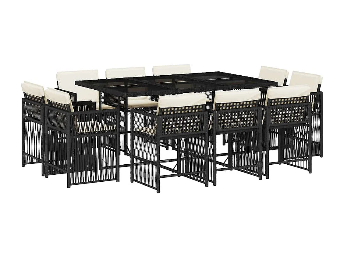 Maart  Ensemble à manger de jardin 11 pcs coussins noir résine tressée