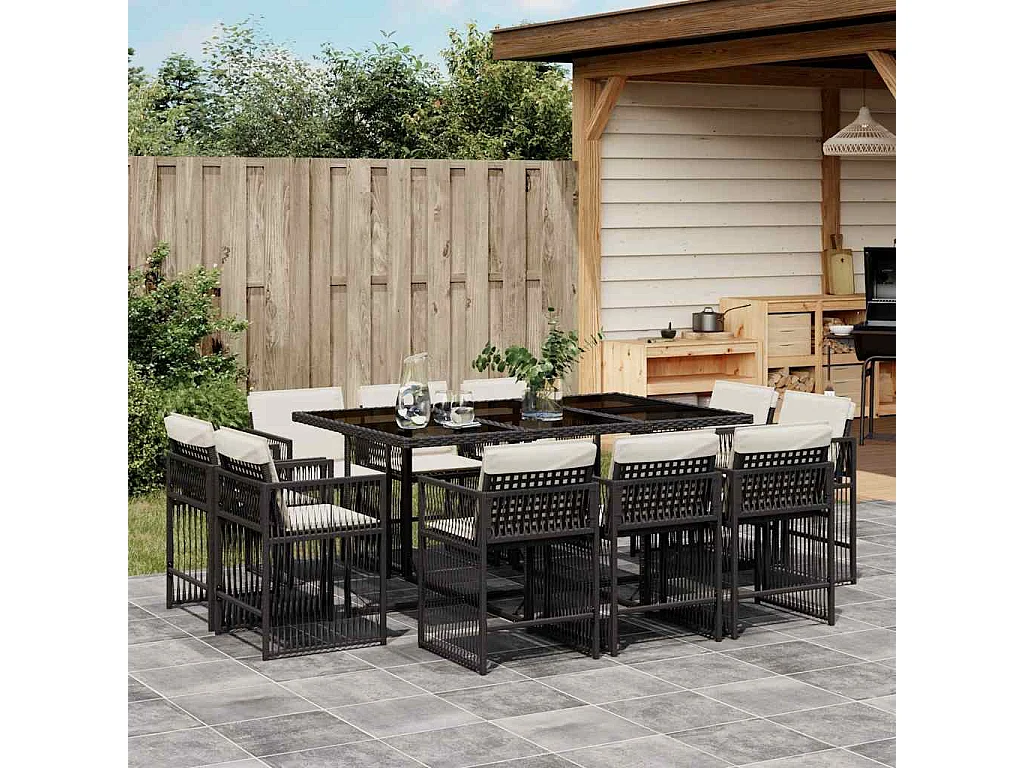 Maart  Ensemble à manger de jardin 11 pcs coussins noir résine tressée
